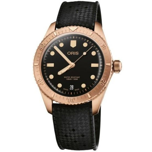 ORIS MOD. DIVERS SIXTY-FIVE COTTON CANDY SEPIA unisex wristwatch, 38mm bronze case, black strap, Swiss made, water-resistant to 10 ATM.