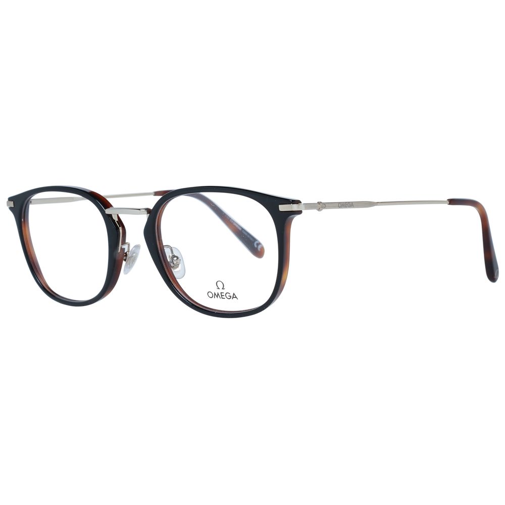 Omega Black Men Glasses Frame with full-rim acetate and metal design, demo lenses, and rectangle style for men.