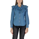 Women's Only Blue Cotton Shirt, long sleeve, 100% cotton, for casual and stylish wear.