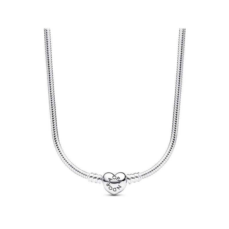Alt Tag: "PANDORA JEWELRY Mod. 393091C00-45 silver 925° lady's necklace with heart pendant in official packaging"