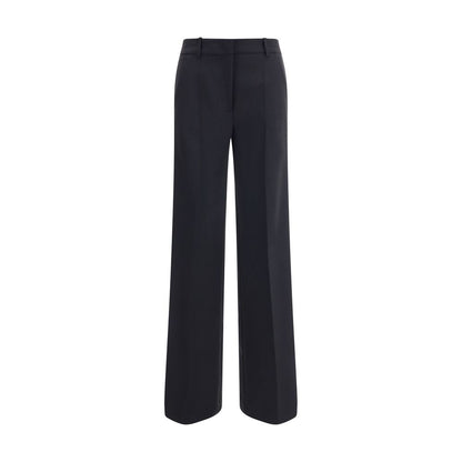 P.A.R.O.S.H. Black Fleece Wool Casual Pants with silk sidebands, front zipper, hook-and-eye closure, and wide leg for AW25 season.