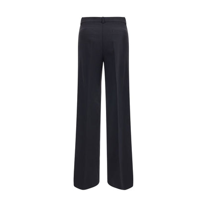 Back view of P.A.R.O.S.H. Black Fleece Wool Casual Pants with wide leg and elegant design.