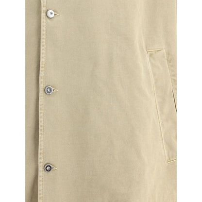 PDF Channel Beige Cotton Clothing oversized jacket with button closure and welt pocket.