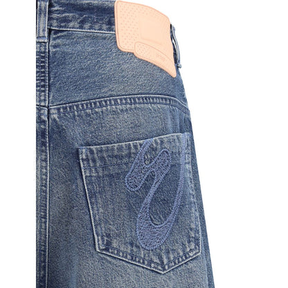 Back pocket view of PDF Channel Blue Cotton Relaxed Fit Jeans showing logo patch and design details.