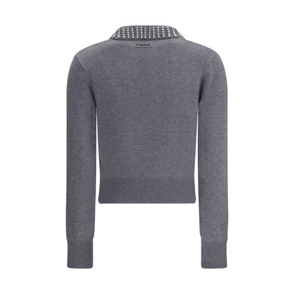 Back view of PINKO Gray Nylon Sweatshirt with rhinestone collar, ribbed cuffs and hem, for AW25 season fashion.