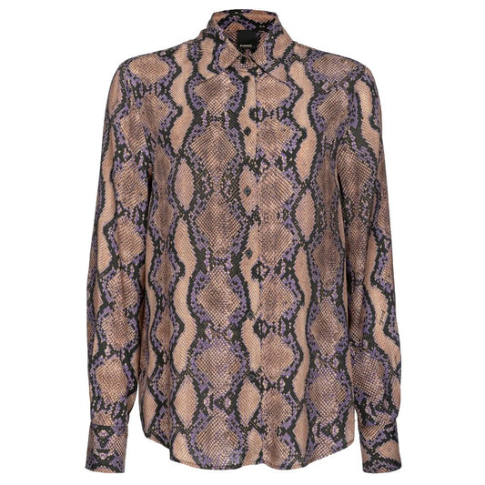 PINKO Multicolor Viscose Shirt with snake print and button closure, featuring a classic collar, in a stylish animal print design.