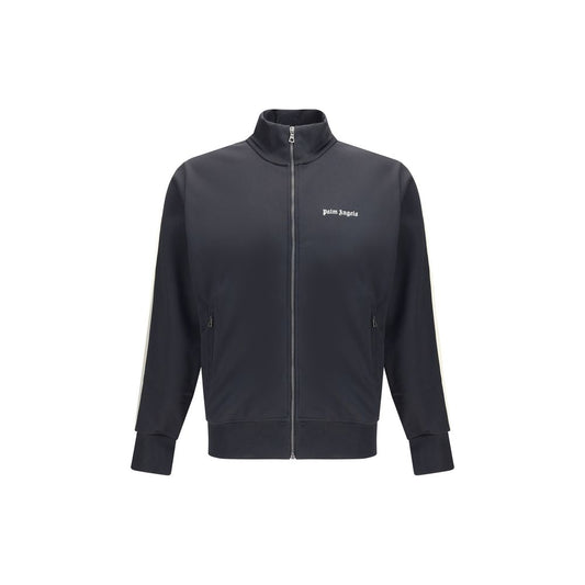 Palm Angels Black Polyester Sweatshirt with zipper and logo embroidery, high collar, ribbed cuffs, and hem, AW25 urban style.