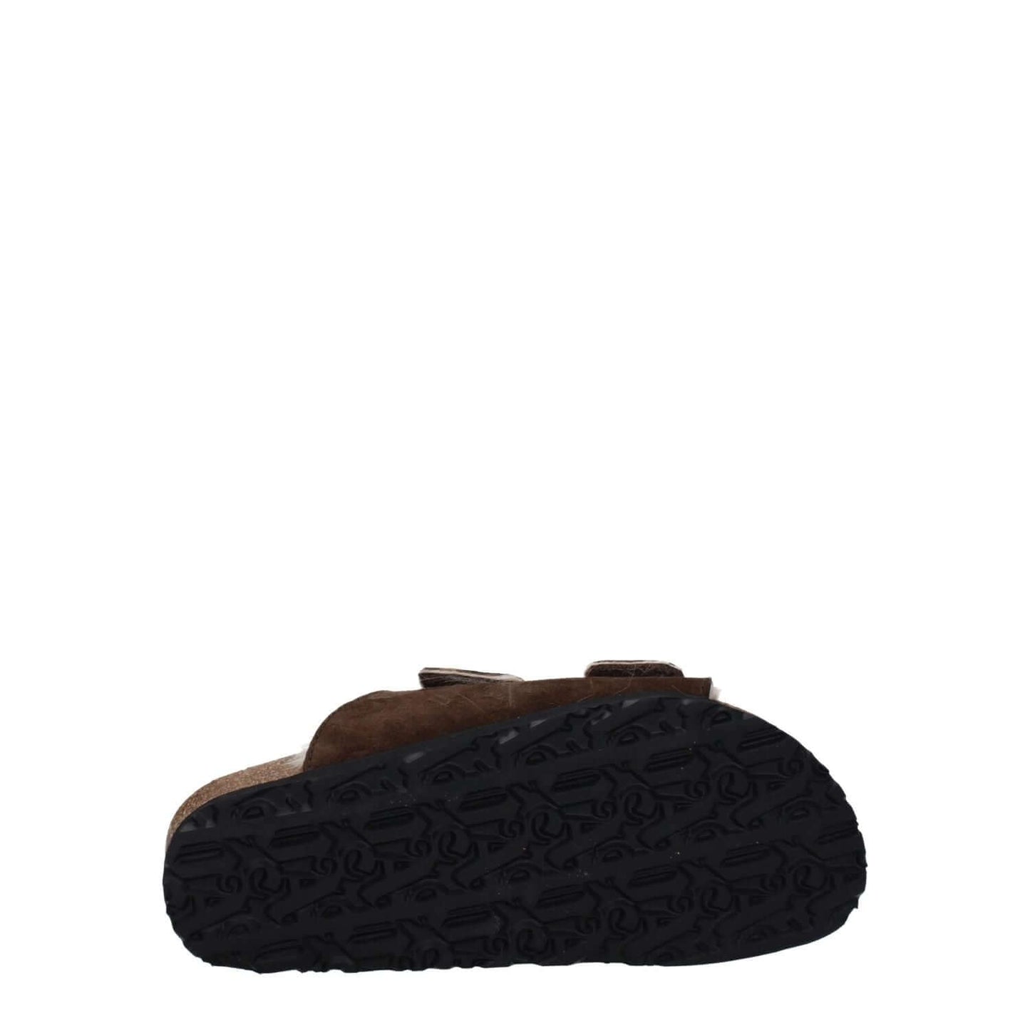 Palm Angels Brown Leather Slippers with strap closure showing rubber sole and open toe design, MPN PWIH021LEA0016061.