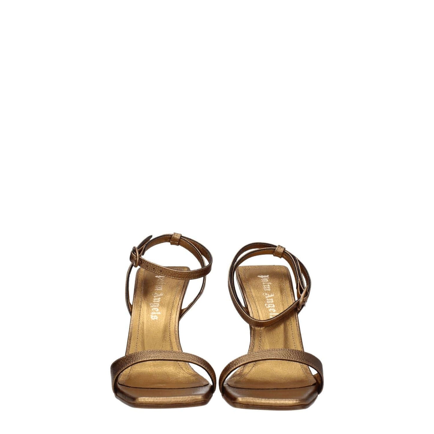 Palm Angels Gold Leather Platform Sandals with buckle closure, high heel, and open toe design.
