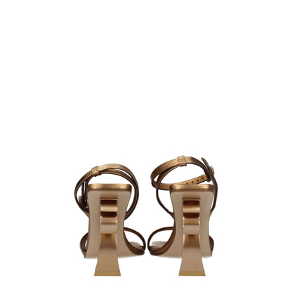 Palm Angels Gold Leather Platform Sandals with high heel and buckle closure, featuring an open toe design and dark gold leather.