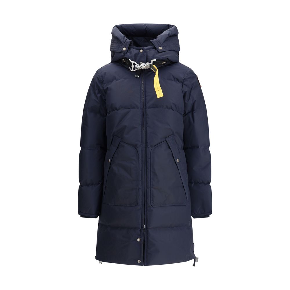 Parajumpers Blue Nylon Full-Length Jacket with adjustable hood and down filling for warmth and comfort, featuring a double-slider zipper.