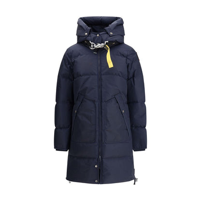 Parajumpers Blue Nylon Full-Length Jacket with adjustable hood and down filling for warmth and comfort, featuring a double-slider zipper.