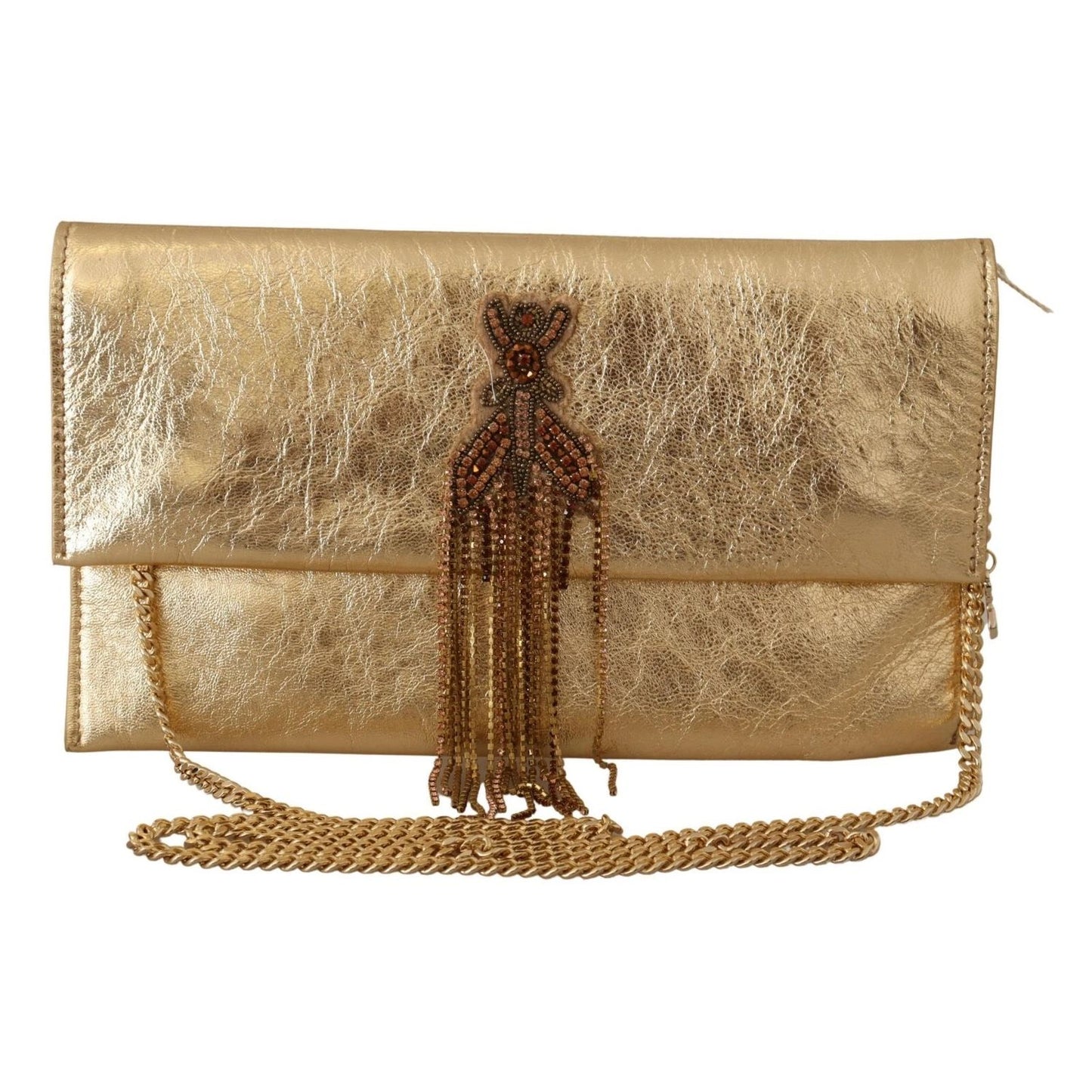 Patrizia Pepe Gold Leather Embellished Shoulder Strap Bag