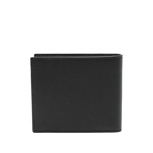 Paul Smith Leahter bifold wallet in black calf leather with internal card slots and logo detail, 2 cm depth, 11 cm length, 9 cm width.