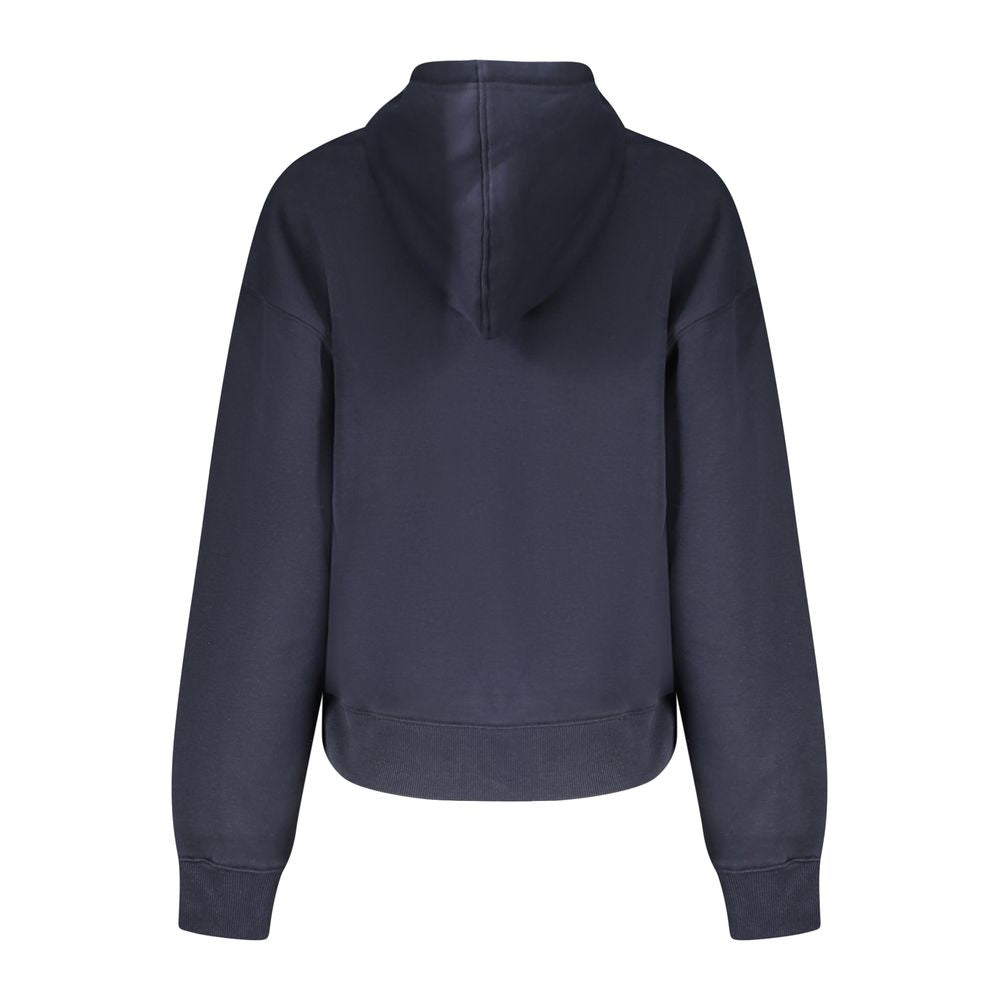 Pepe Jeans Blue Cotton Women Sweater - back view of long-sleeved hoodie with hood.