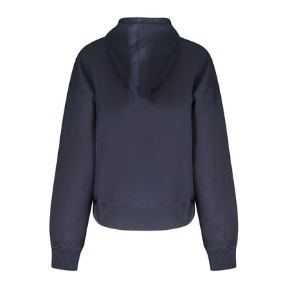 Pepe Jeans Blue Cotton Women Sweater - back view of long-sleeved hoodie with hood.