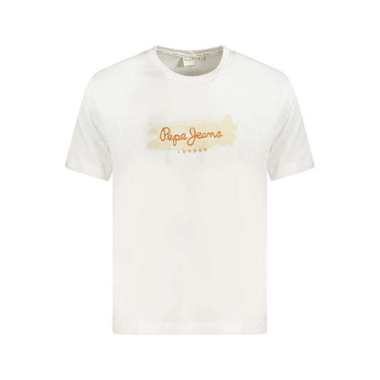 Pepe Jeans White Cotton T-Shirt with logo print, sustainable cotton, short sleeve, crew neck, fashion apparel