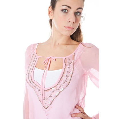 Phard Pink Silk Women Top with sequins and V-neck design