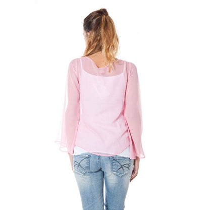 Back view of Phard Pink Silk Women Top with long sleeves and elegant design.