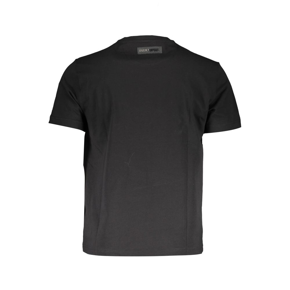 Plein Sport Black Cotton T-Shirt with short sleeves, crew neck, and printed logo on the back view