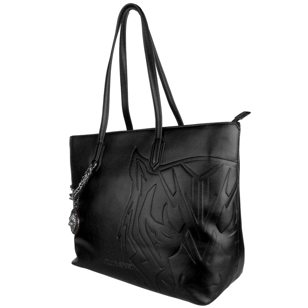 Plein Sport Black Polyethylene Women Shoulder Bag with chain detail and removable strap.