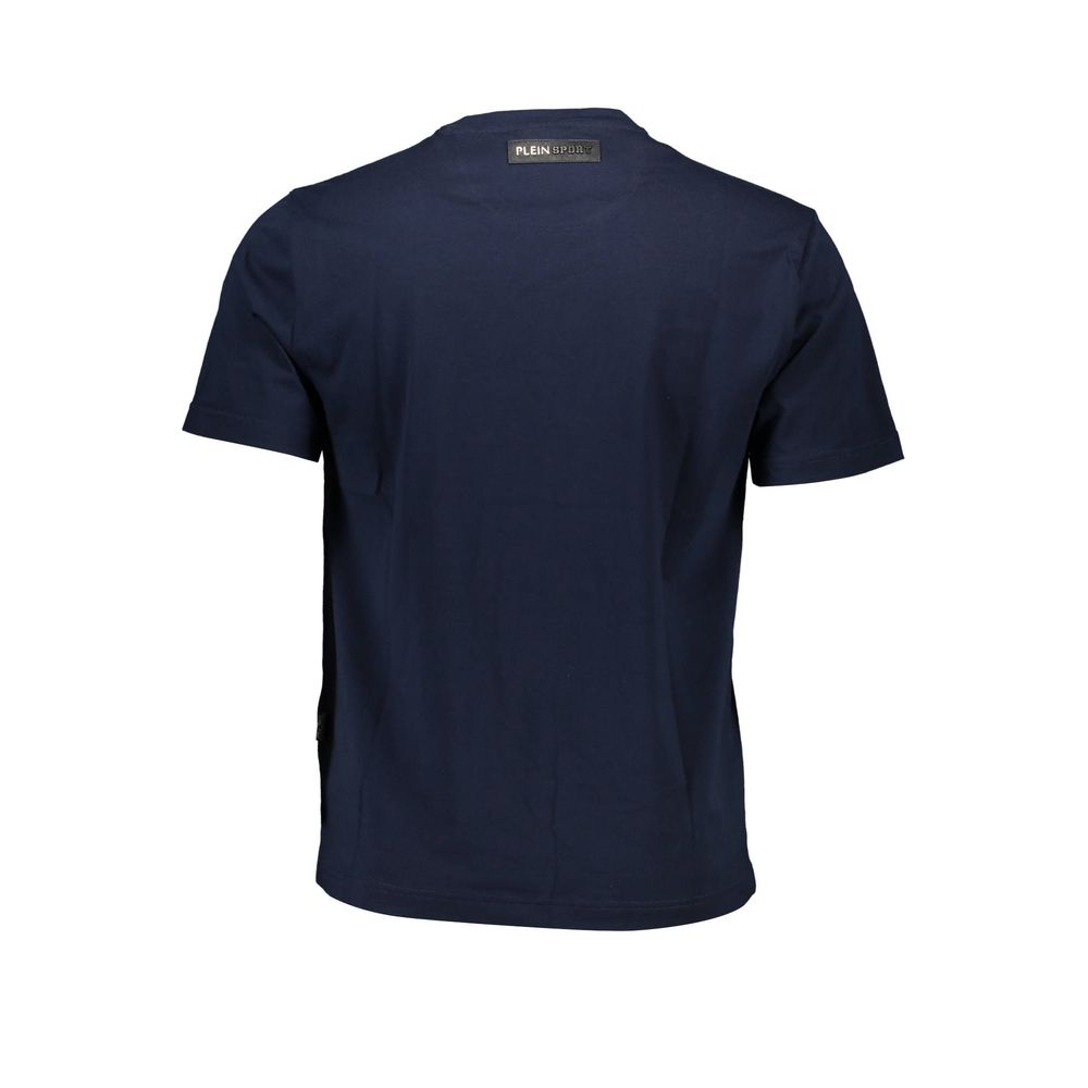 Back view of Plein Sport Blue Cotton Men T-Shirt showing logo and design details.