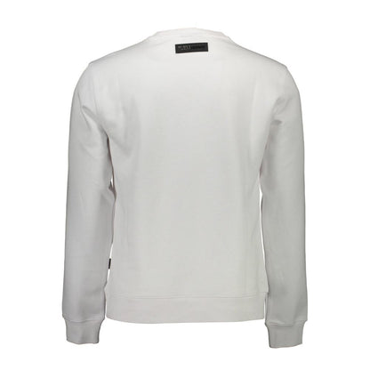 Back view of Plein Sport White Cotton Men Sweater displaying crew neck and premium fabric finish.