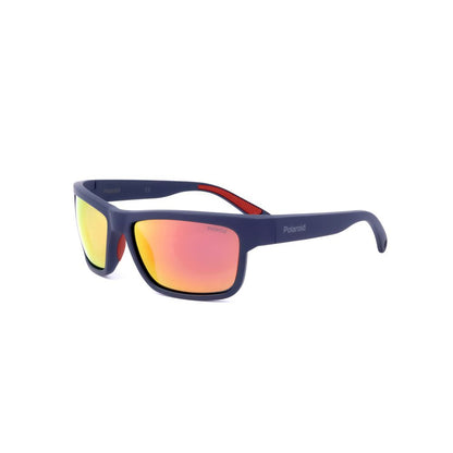 Polaroid Blue Nylon Sunglasses with red accents, featuring a sleek design and yellow tinted lenses, perfect for summer fashion