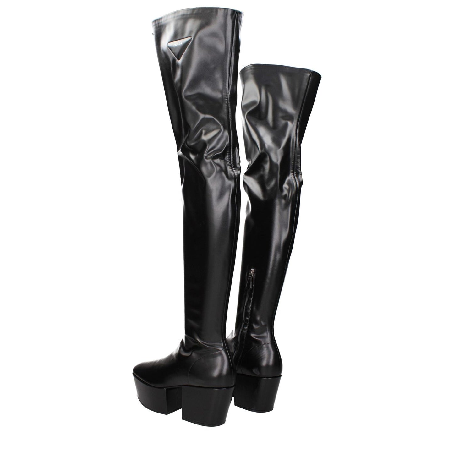 Prada Black Leather Over The Knee