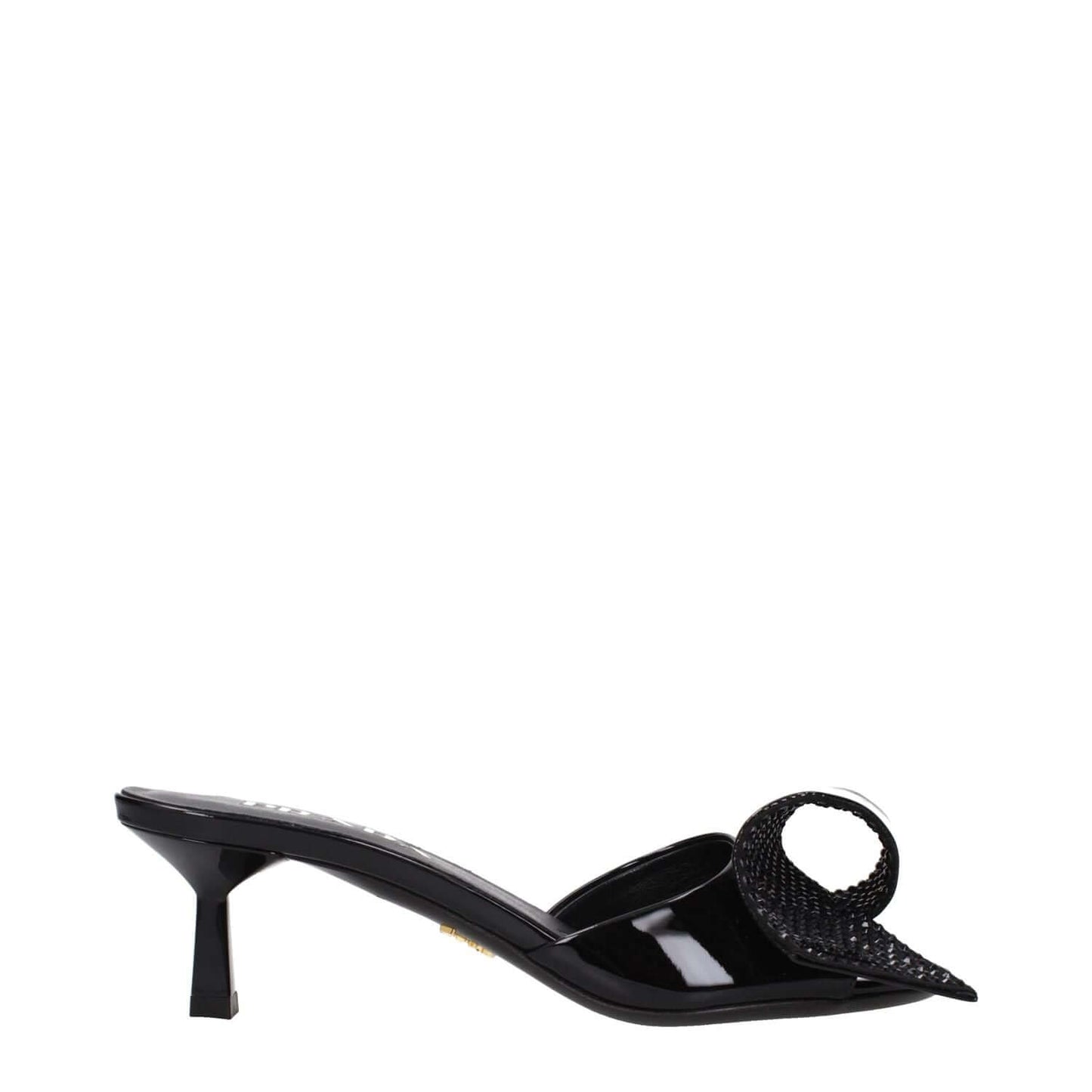 Prada Black Leather Sandals with open toe, mid heels, and front detail for a stylish casual look. MPN 1XX6913LOC055F0002, 5.5 cm heel, leather sole.