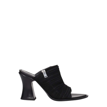 Premiata Black Fabric Platform Sandals with side logo, high heel, open toe, leather sole, and 10 cm heel height.