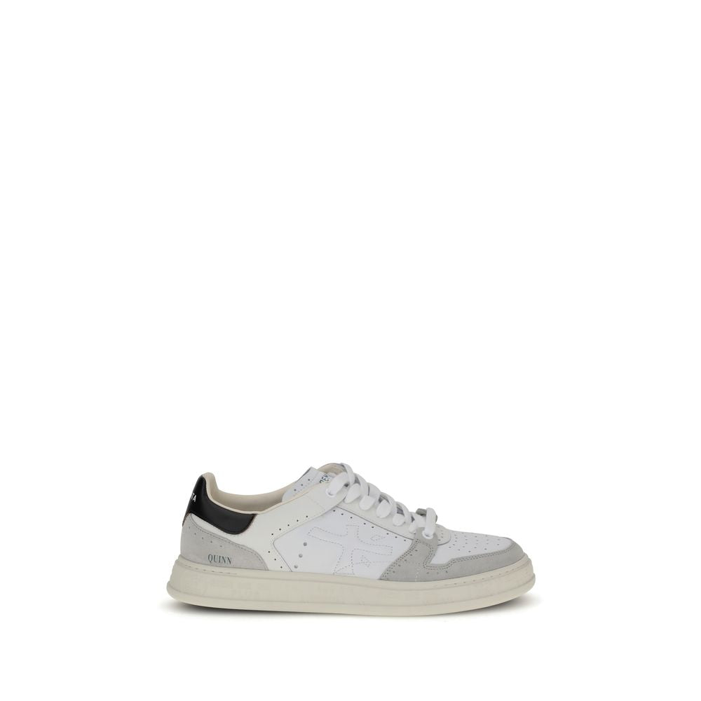 Premiata White Calf Leather Bos Taurus Low Top Sneakers with perforated design and logo detail.