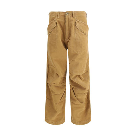 R13 Brown Cotton Cargo Pants with drawstring hem and front flap pockets for urban style.