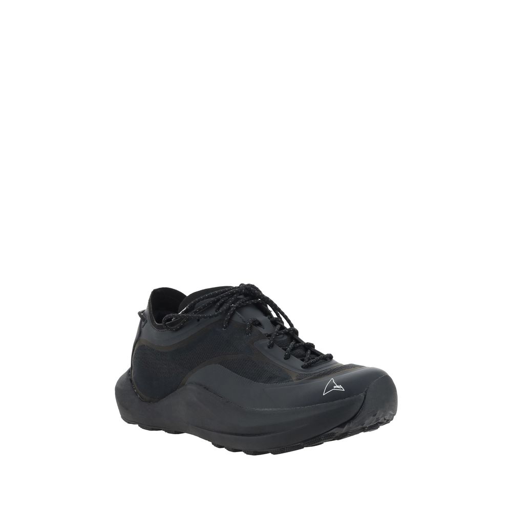 ROA Black Rubber Athletic Sneakers with Vibram lugged outsole, reinforced round toe, and tubular laces for a secure, adjustable fit.