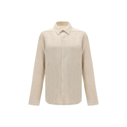 Rick Owens Cream Cotton Shirt with collar and button closure, two front patch pockets, made of 74% cotton, 26% linen, AW25 collection.