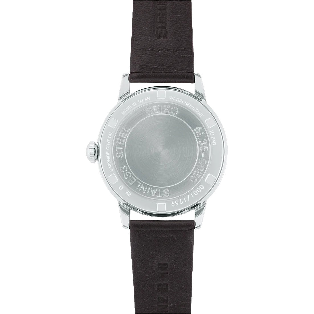 Back view of SEIKO PROSPEX Mod. 1959 ALPINIST TERRA - Ltd. Edt. 1.959 pcs. with leather strap and stainless steel case