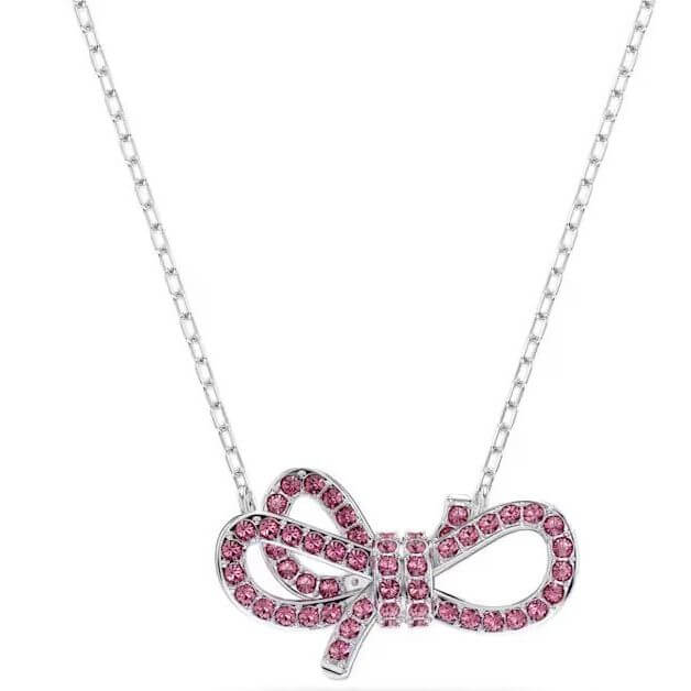 SWAROVSKI Mod. 5723556 pendant necklace with pink crystal pavé 3D bow from Lifelong Bow Collection.
