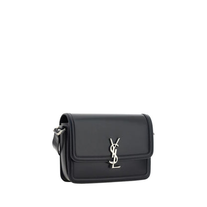 Saint Laurent Black Calf Leather Bos Taurus Shoulder Bag with iconic YSL logo and magnetic closure for elegance and functionality.