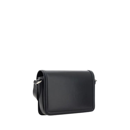 Saint Laurent Black Calf Leather Bos Taurus Shoulder Bag back view showcasing luxury design and smooth leather finish.
