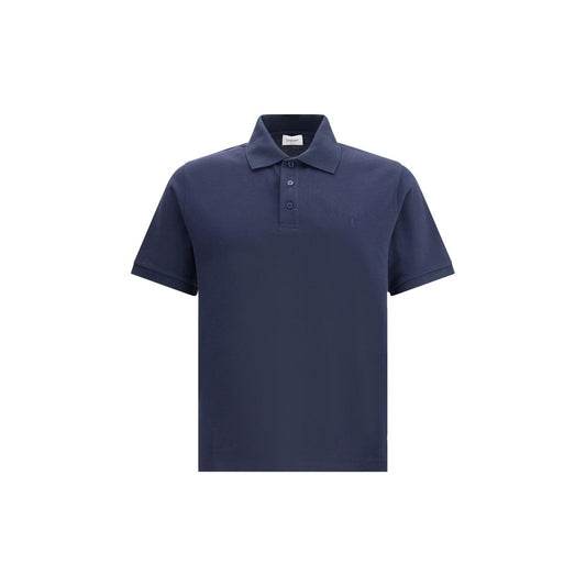 Saint Laurent Blue Cotton Polo Shirt with ribbed collar and iconic Cassandre logo, ideal for refined casual elegance.