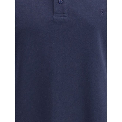 Saint Laurent Blue Cotton Polo Shirt with ribbed collar and Cassandre logo.