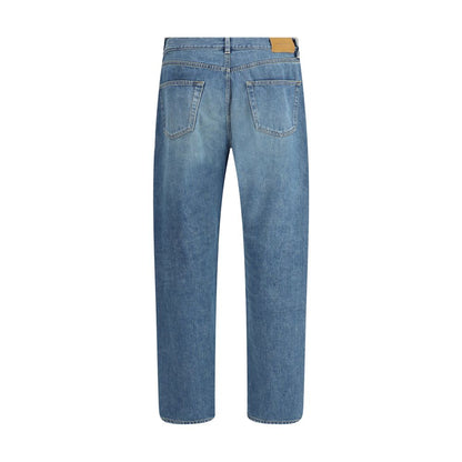 Back view of Saint Laurent Blue Cotton Straight-Leg Jeans with five-pocket design and mid-rise waist.
