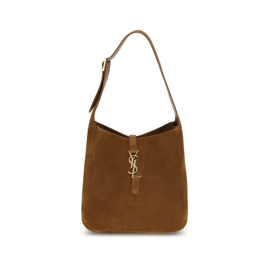 Saint Laurent Brown Calf Leather Bos Taurus Shoulder Bag with YSL logo and suede finish