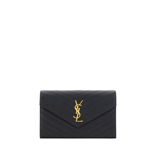 Saint Laurent Logoed Shoulder Bag with matelassé print and golden logo plaque
