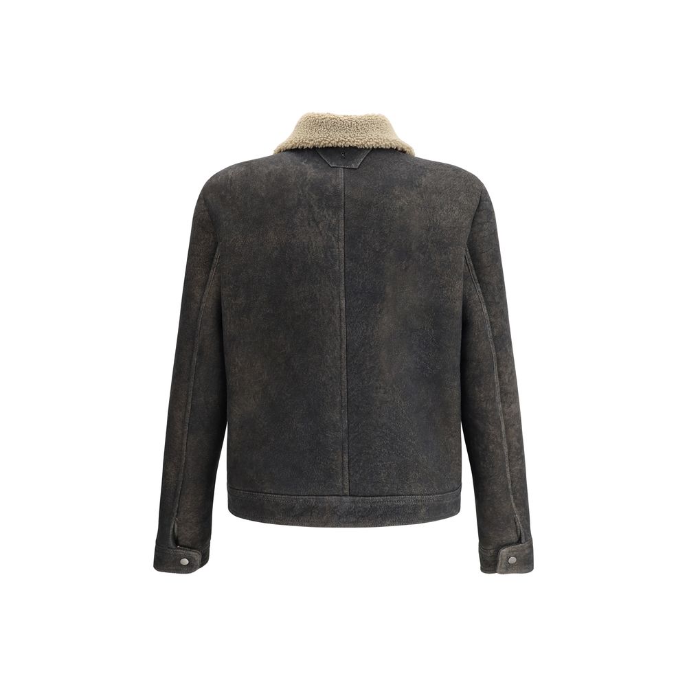 Back view of Salvatore Santoro Gray Lamb Ovis Aries Aries Coat with shearling lining and classic collar for AW25 season.