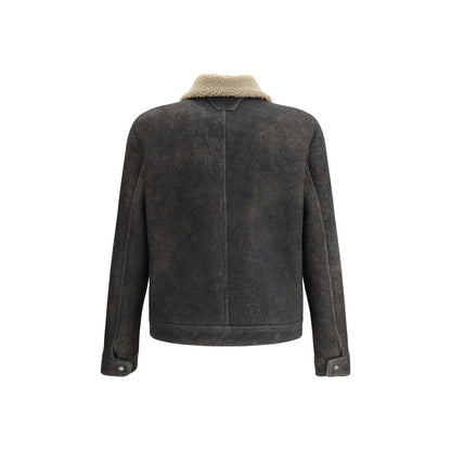 Back view of Salvatore Santoro Gray Lamb Ovis Aries Aries Coat with shearling lining and classic collar for AW25 season.