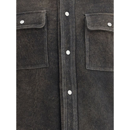 Close-up of Salvatore Santoro Gray Lamb Ovis Aries Aries Coat, showcasing front snap closure and flap patch pockets stylishly.