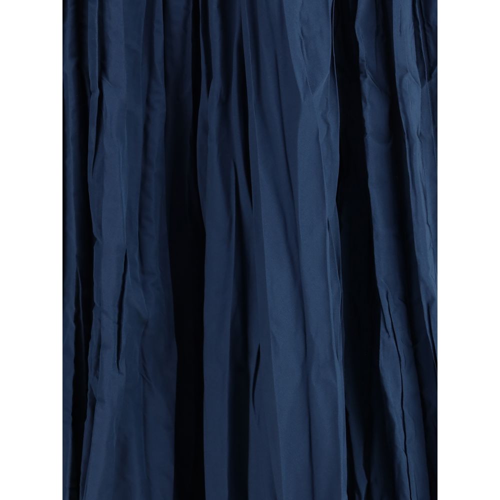 Sara Roka Blue Polyester Midi Skirt with crinkle-effect design, showcasing pleats and elasticized waistband for AW25 season.