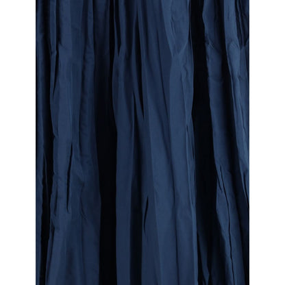 Sara Roka Blue Polyester Midi Skirt with crinkle-effect design, showcasing pleats and elasticized waistband for AW25 season.