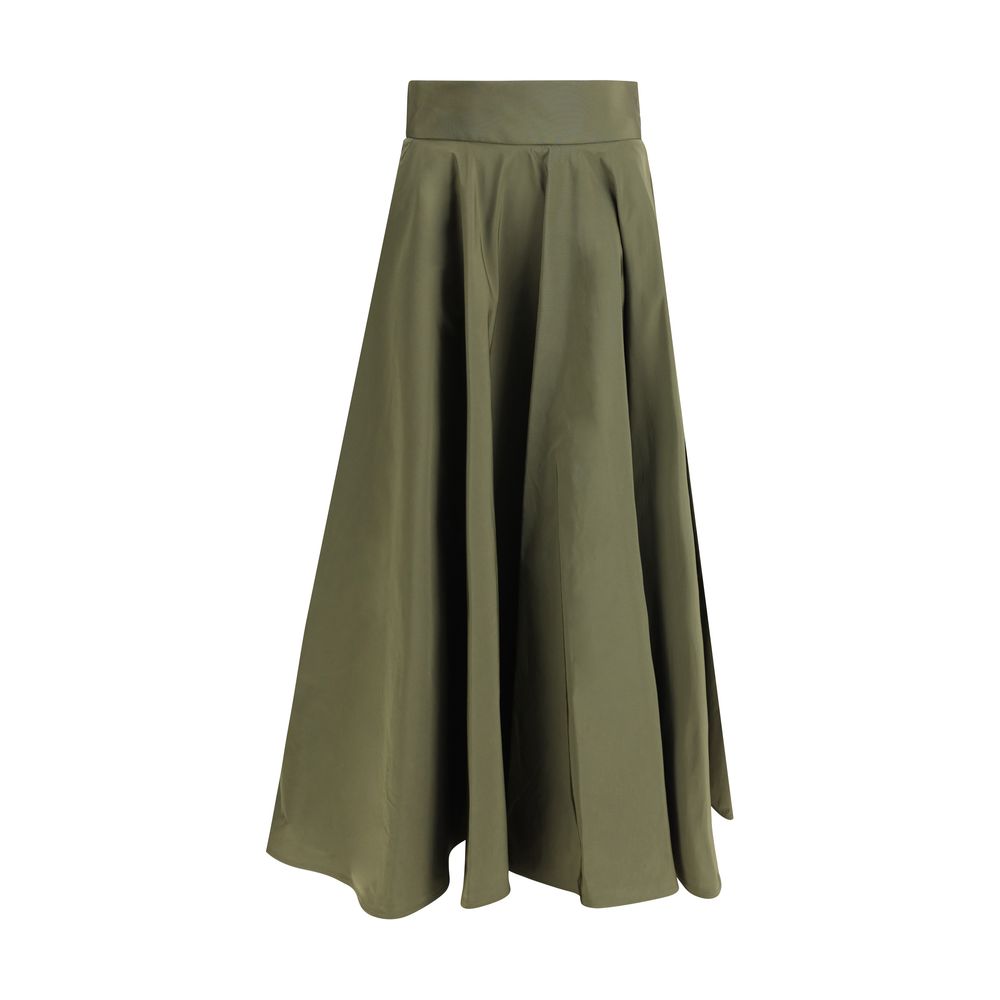 Sara Roka Green Polyester Midi Skirt with flowing line and side zipper closure
